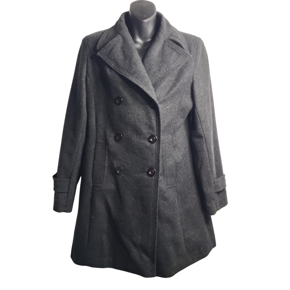Stephanie Mathews Long Lana Pea Coat Womens Dark Gray Overcoat Size Medium